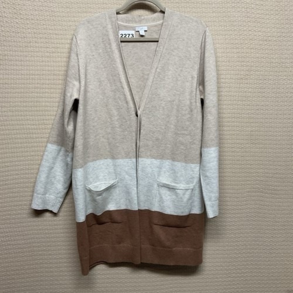 NWOT J. Jill Beige/Brown Knit Pockets Button Front Cardigan Women Large Vietnam